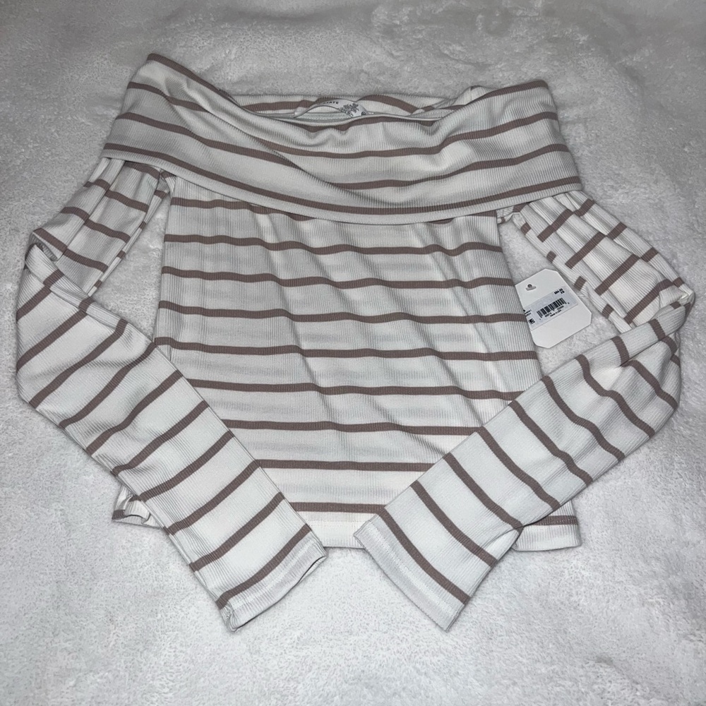 Altar'd State Cream and Brown Striped Top